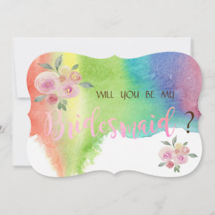 Modern Watercolor Splash Flowers Bridesmaid Card