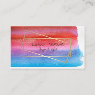 Modern Watercolor Splash, Gold Frame Business Card