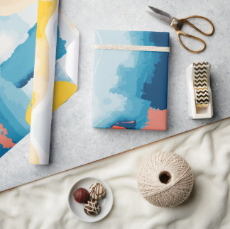 Modern Watercolor Splash in Yellow, Blue, and Oran Wrapping Paper