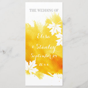 Modern watercolor splash yellow wedding program programme