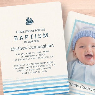 Modern Watercolor Stripes Baptism Invitation