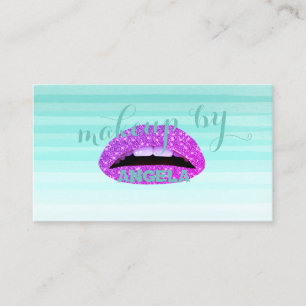 Modern Watercolor Stripes,Lips -Makeup artist Business Card