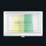 Modern Watercolor Stripes Photography Temple Business Card Holder<br><div class="desc">Elegant modern photography business card holder template. Trendy pastel watercolors brush strokes stripes. Yellow and pastel green.</div>