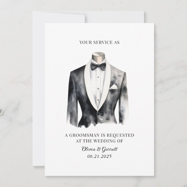 Modern Watercolor Suit Groomsman Proposal Invitation (Front)