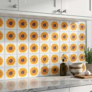 Modern Watercolor Sunflower Tile