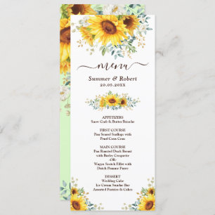 Modern Watercolor Sunflower Wedding Menu Card