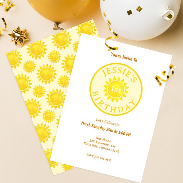 Modern Watercolor Sunshine 1st Birthday Invitation (Creator Uploaded)