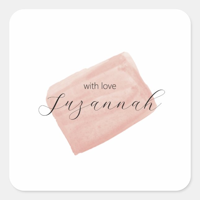 Modern Watercolor Swash Name Square Sticker (Front)