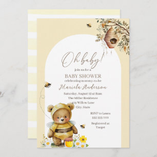 Modern Watercolor Sweet Bee Baby Shower Invitation