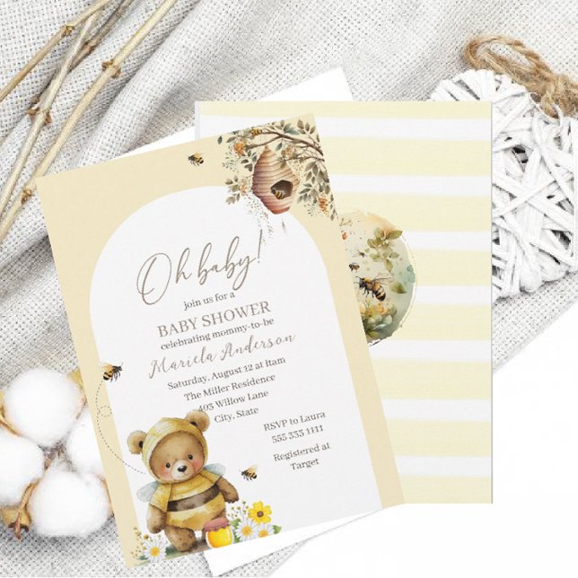 Modern Watercolor Sweet Bee Baby Shower Invitation (Creator Uploaded)
