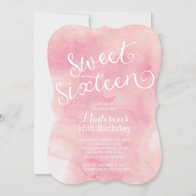 Modern Watercolor Sweet Sixteen Birthday Party Invitation (Front)