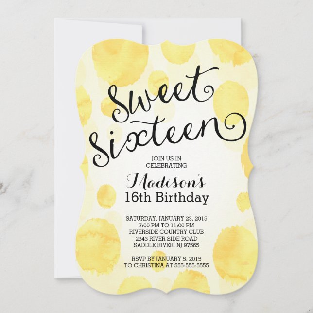Modern Watercolor Sweet Sixteen Birthday Party Invitation (Front)