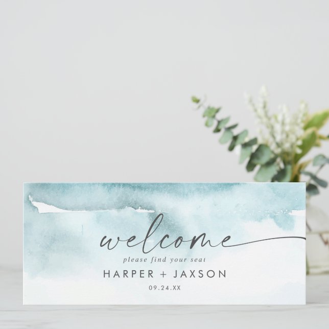 Modern Watercolor | Teal Hanging Seating Header (Standing Front)