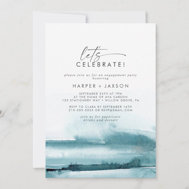 Modern Watercolor | Teal Let's Celebrate Invitation (Front)