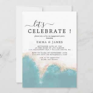 Modern Watercolor   Teal Let's Celebrate  Invitation