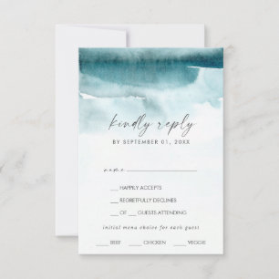 Modern Watercolor   Teal Menu Choice RSVP Card