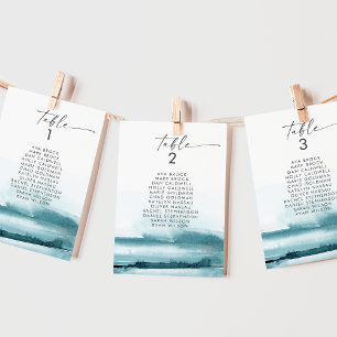 Modern Watercolor Teal Seating Chart Cards