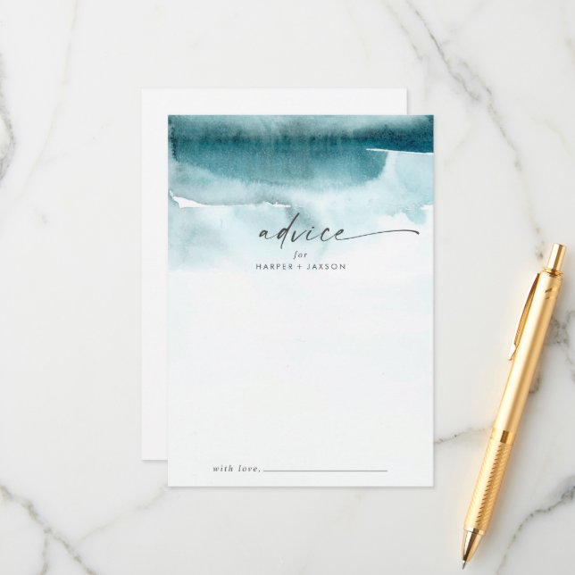 Modern Watercolor | Teal Wedding Advice Card (Front/Back In Situ)