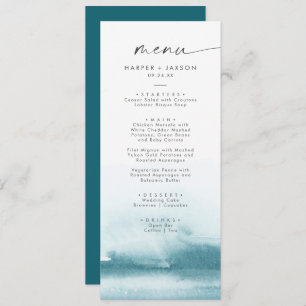 Modern Watercolor Teal Wedding Dinner Menu