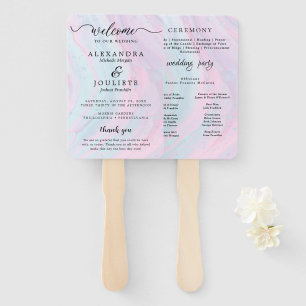 Modern Watercolor   Teal Wedding Program Hand Fan