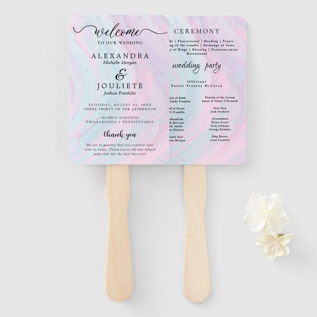 Modern Watercolor | Teal Wedding Program Hand Fan (Front and Back)