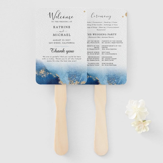 Modern Watercolor | Teal Wedding Program Hand Fan (Front and Back)