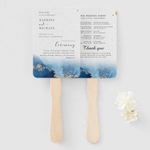 Modern Watercolor Teal Wedding Program Hand Fan