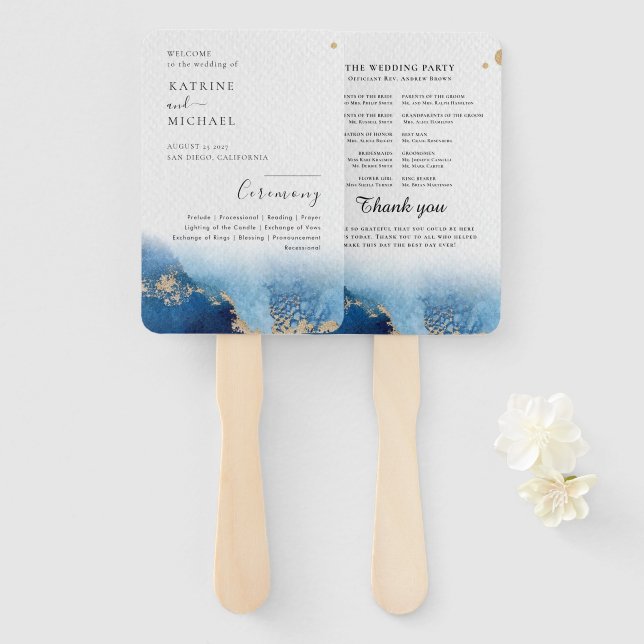 Modern Watercolor | Teal Wedding Program Hand Fan (Front and Back)