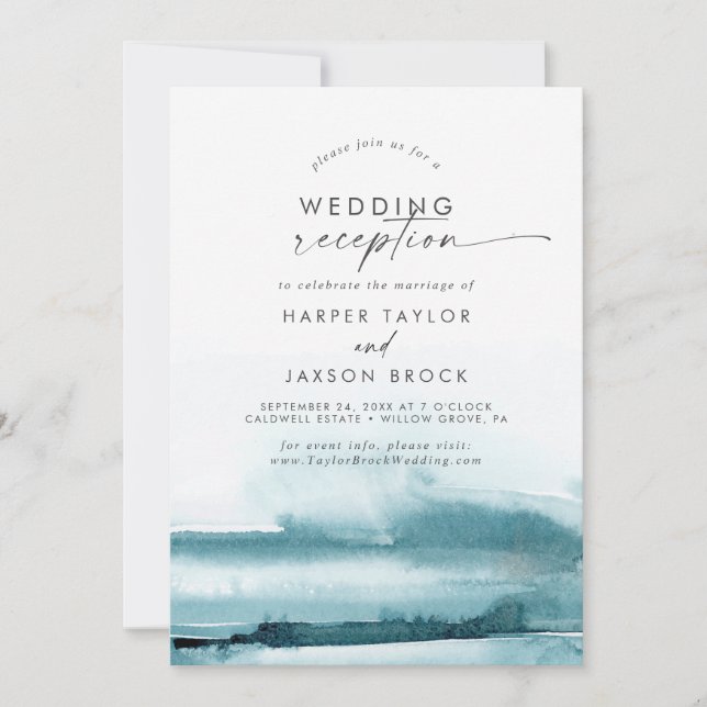 Modern Watercolor | Teal Wedding Reception Invitation (Front)