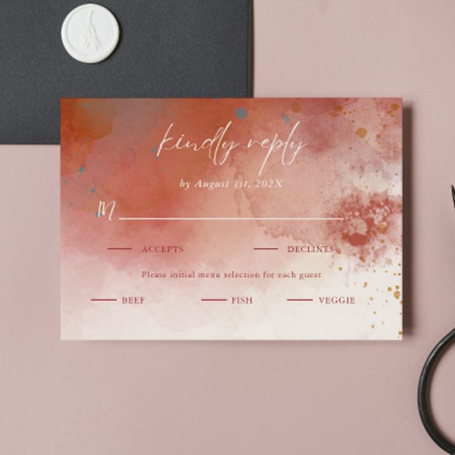 Modern Watercolor Terracotta Boho Meal Choice RSVP Card (Creator Uploaded)
