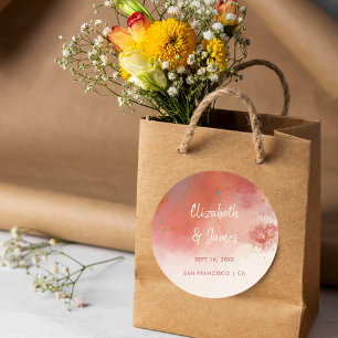 Modern Watercolor Terracotta Desert Boho Wedding Classic Round Sticker