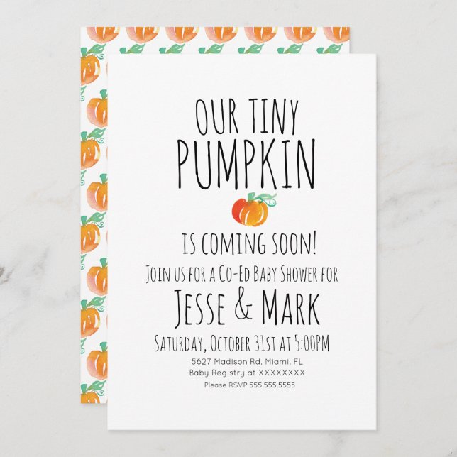 Modern Watercolor Tiny Pumpkins Baby Shower Invitation (Front/Back)