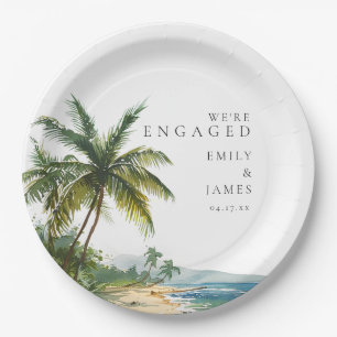Modern Watercolor Tropical Beach Engagement Party Paper Plate