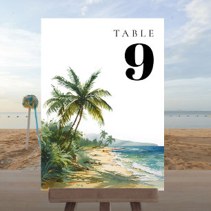 Modern Watercolor Tropical Beach Table Number