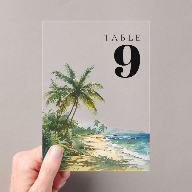 Modern Watercolor Tropical Beach Table Number (Insitu (Handheld))