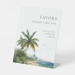 Modern Watercolor Tropical Beach Wedding Favours Pedestal Sign