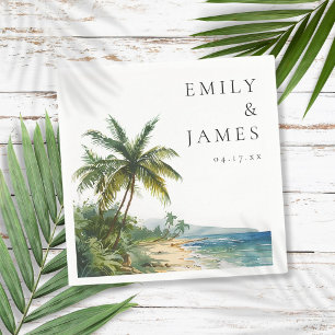 Modern Watercolor Tropical Beach Wedding Napkin