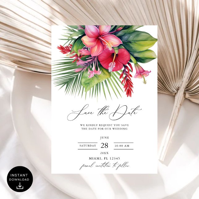 Modern Watercolor Tropical Botanical Save the Date Invitation (Creator Uploaded)