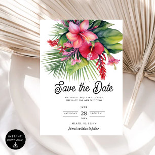 Modern Watercolor Tropical Botanical Save the Date Invitation