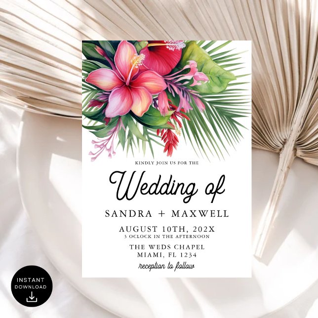 Modern Watercolor Tropical Botanical Wedding Invitation (Creator Uploaded)