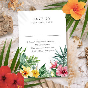 Modern Watercolor Tropical Flowers Wedding RSVP