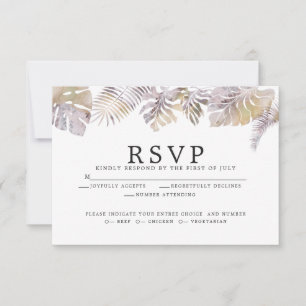 Modern Watercolor Tropical Foliage Mauve Gold RSVP Card
