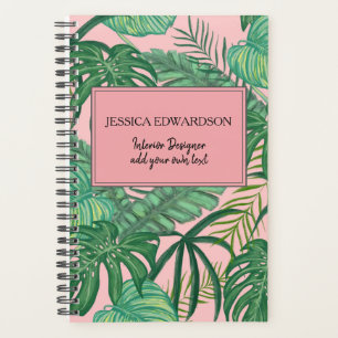 Modern watercolor tropical leaves pattern blush planner