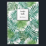 Modern watercolor tropical leaves personalised notebook<br><div class="desc">Modern watercolor tropical leaves personalised notebook.
You can easily change the text.</div>