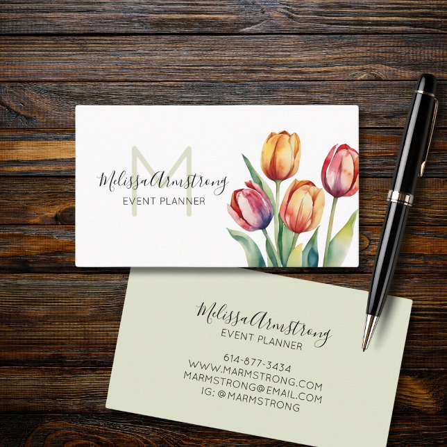 Modern Watercolor Tulips  Business Card (Creator Uploaded)
