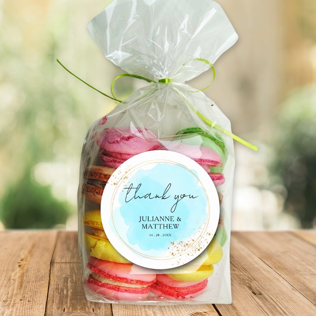 Modern Watercolor Turquoise Thank You Wedding Classic Round Sticker (Creator Uploaded)