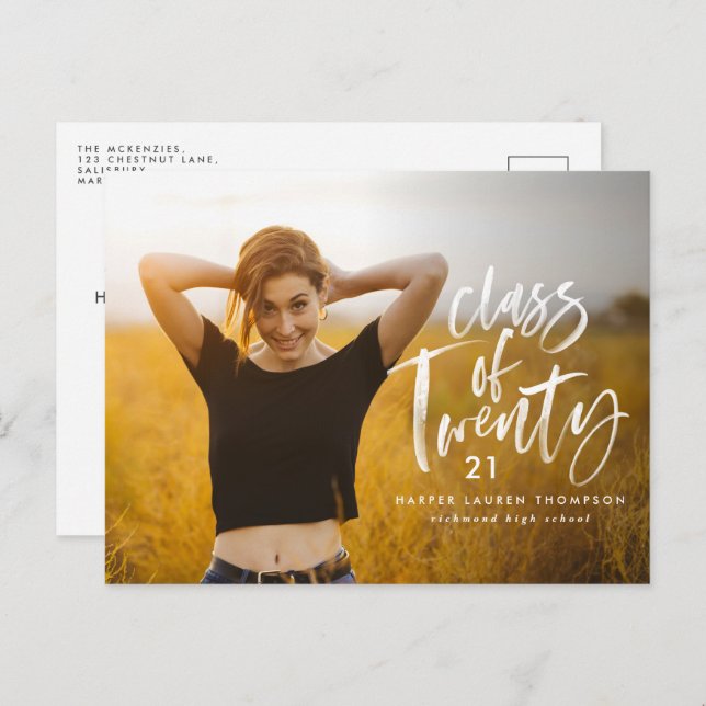 modern watercolor typography graduate photo invitation postcard (Front/Back)