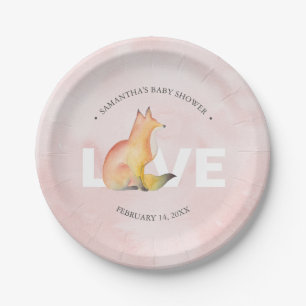 Modern Watercolor Valentine's Day Fox Paper Plate