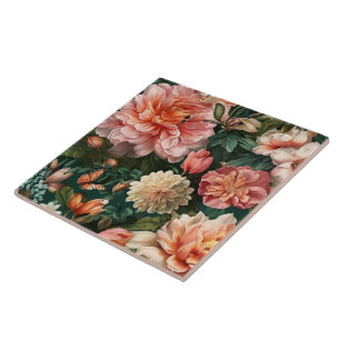 Modern Watercolor Vintage Floral Collection Tile