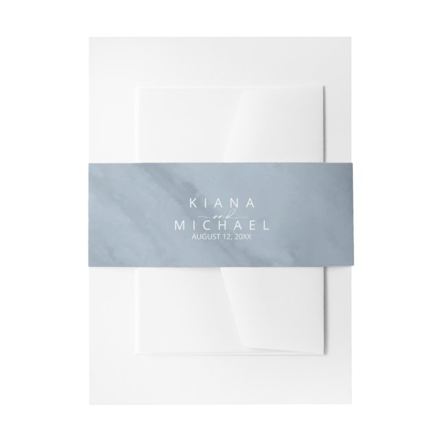 Modern Watercolor Wedding Dusty Blue ID816 Invitation Belly Band (Front Example)